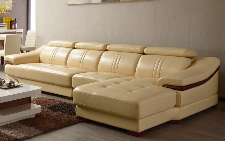 多功能真皮沙发采用创意红木镶边设计